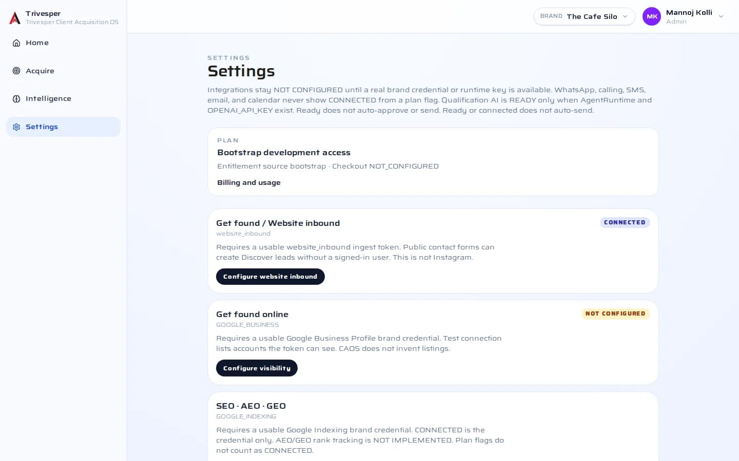 Sample data. CAOS Settings for the workspace.